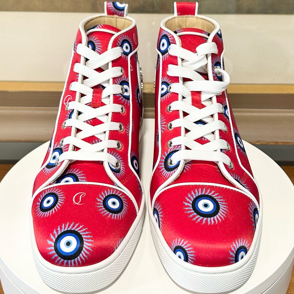 👞 CHRISTIAN LOUBOUTIN Satin Nappa Loubi Eye Louis Orlato Flat Sneakers Size: 41 - Picture 7 of 11